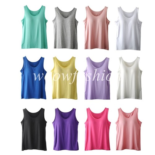 Women Stretch Cami with Built-in Shelf Bra Tank Top Wide Straps Padded Yoga  Tops | eBay