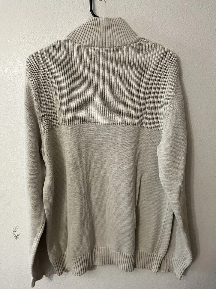 Suéter DKNY Jeans Para Hombre 1/4 Cremallera Manga Larga, Marfil Grande Foto 2 de 4