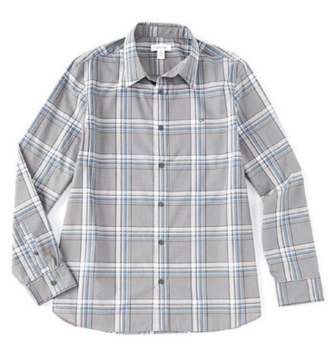 Calvin Klein Large Plaid Long-Sleeve Woven Shirt, Urban Grey, Size L