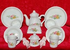 Vintage Complete 17 Piece Miniature Porcelain Pink Rose Toy Tea Set
