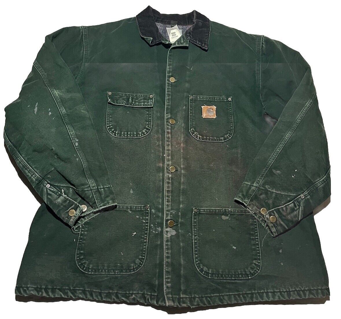 Carhartt Vintage Spruce Green Canvas Chore Blanket Lined Jacket