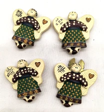 Vintage 4 Country Angel Button Covers Gold Tone Metal 5/8" Backs, 1 3/4 Fr  #828