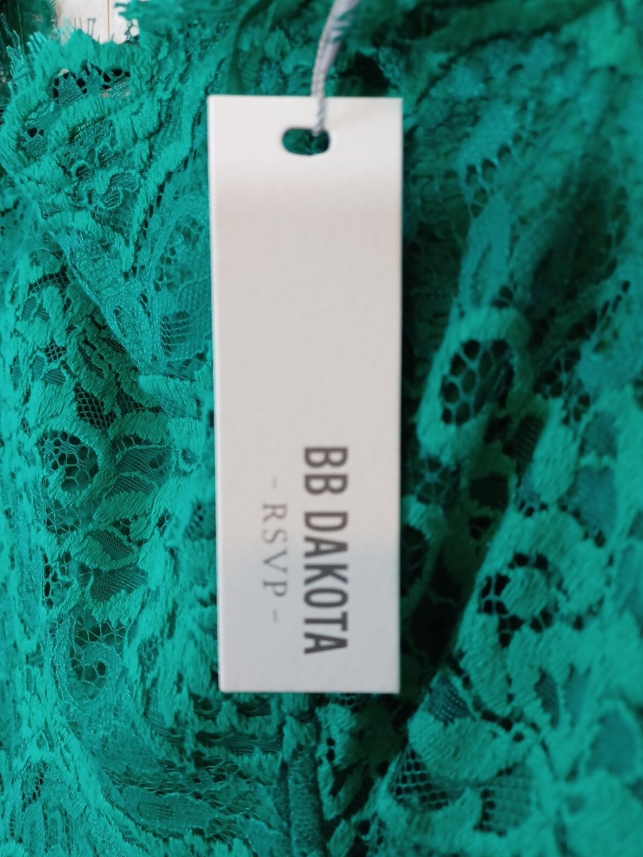 NEW BB Dakota Size 2 Women's Lace Green Dress Square Neck Short Sleeve
