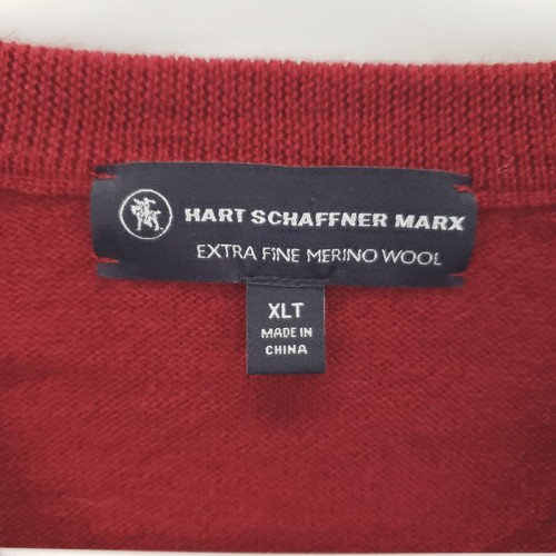 Hart Schaffner Marx Sweater Mens XLT Red 100% Extra Fine Merino Wool V-Neck - 第 4/8 張圖片