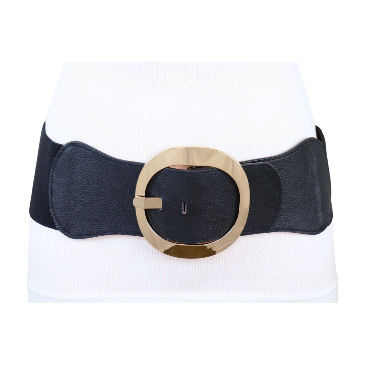 ? Women\'s Leather Waist Wide Belts Fashion Thick Navy With Gold Buckle Belt Elastic Belt Chunky Genuine Leather Navy Blue 1980s - Etsy main image 3