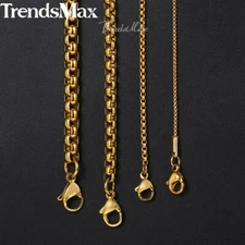 2-5mm 18-30" Gold Plated Stainless Steel Round Box Chain Necklace Choker Unisex