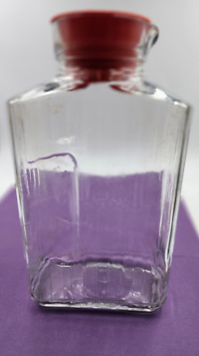 Anchor Hocking Ribbed Glass 2Qt Bistro Pitcher W/ Red Orange Rubber Stopper 64oz