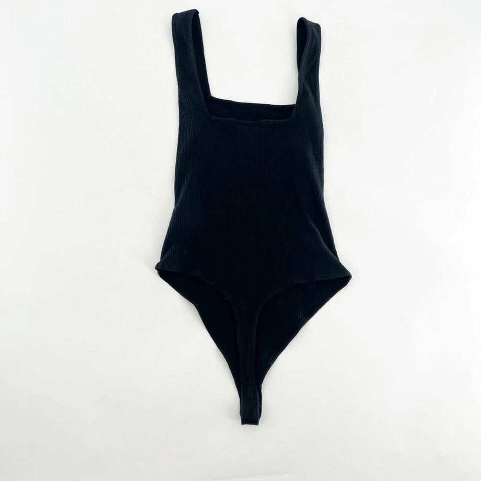 Top de body tejido acanalado Topshop para mujer talla 6 negro cuello cuadrado sin mangas Foto 2 de 4