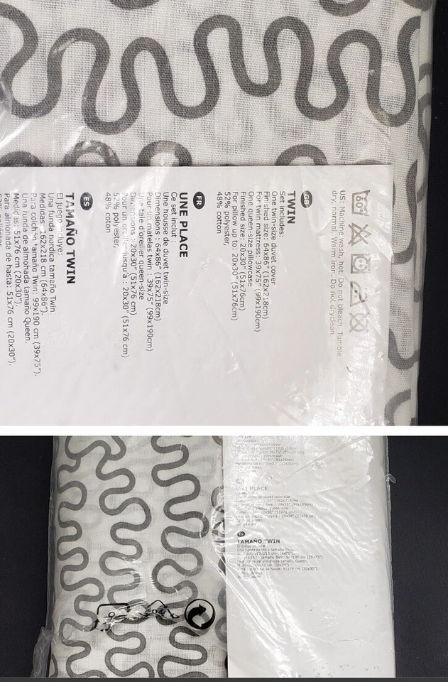 Funda nórdica y funda de almohada doble arte moderno gris blanco Krakris de 2 piezas IKEA Foto 3 de 4