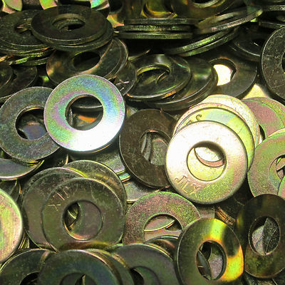 (500) Pieces 3/8'' USS Thru-Hardened Flat Washer Yellow Zinc Grade 8
