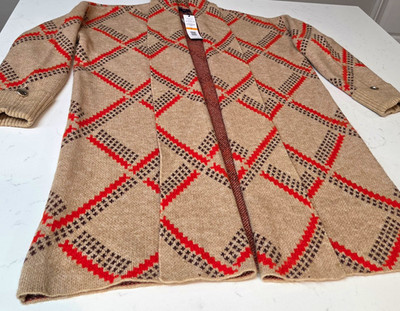 Joseph A. Women's Geometric Knit Open Front V-Neck Cardigan Sweater S Camel