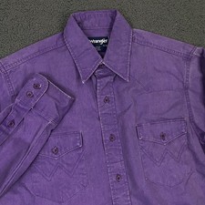 Vintage Wrangler Brushpopper Shirt Mens Small 15-33 Purple X-Long Tails Western