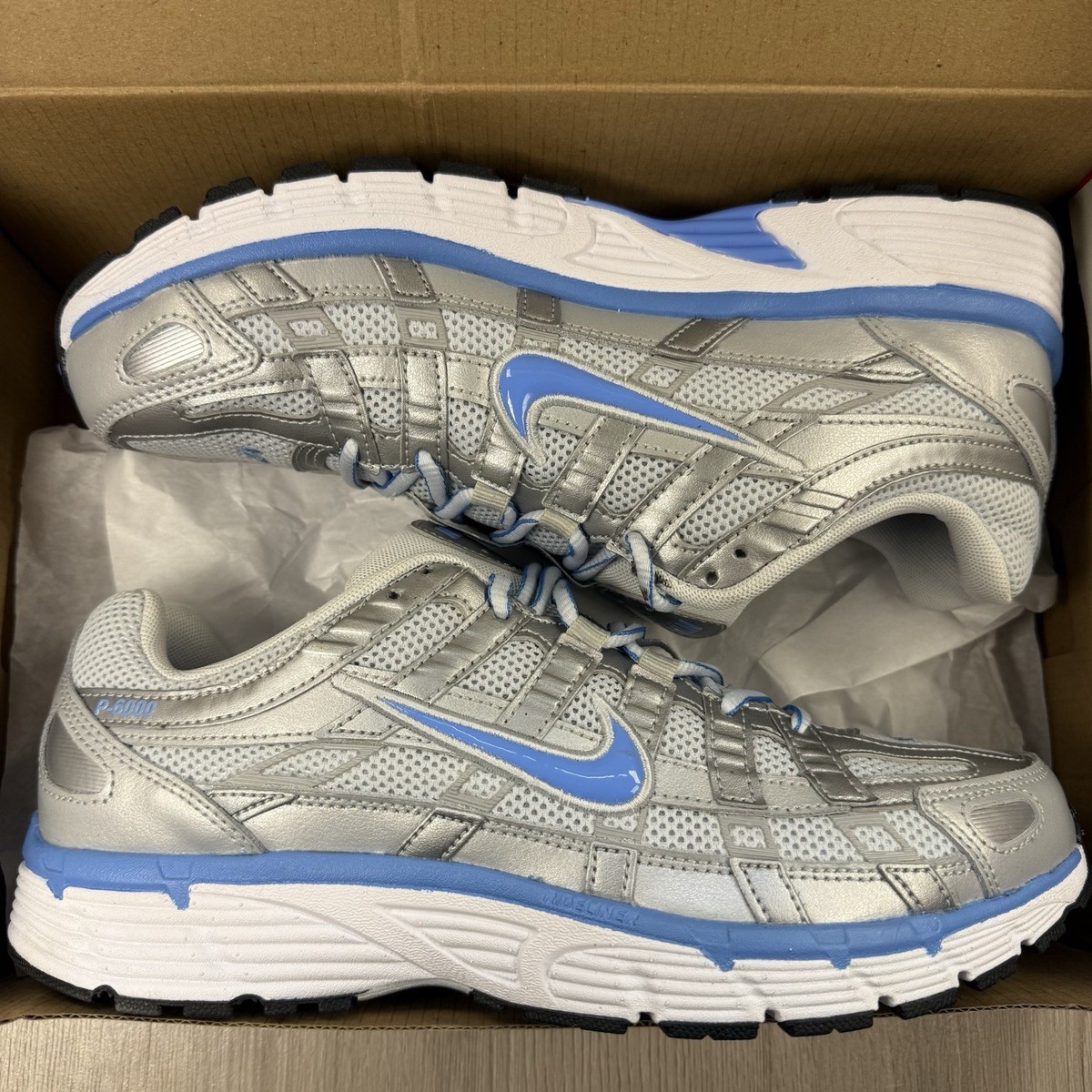 Nike P-6000 Trainers Size UK6 EU39 Metallic Silver University Blue
