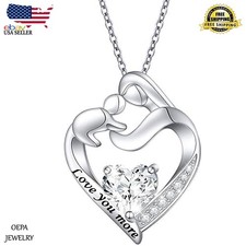 Mother Daughter Necklace 925 Sterling Silver Mom Heart Necklace for Women