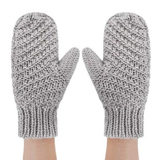 Women Men Winter Knit Mitten Gloves Thermal Fleece Lined Mittens Adult Gray