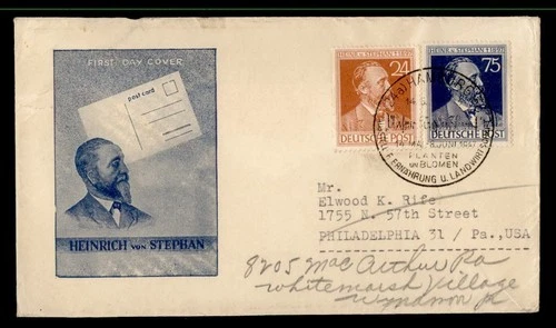 DR WHO 1947 GERMANY FDC HEINRICH VON STEPHAN COMBO M72432