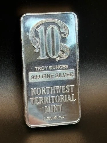 INVEST IN SILVER Northwest Territorial Mint Vintage - 10 oz Silver Bar .999 Fine