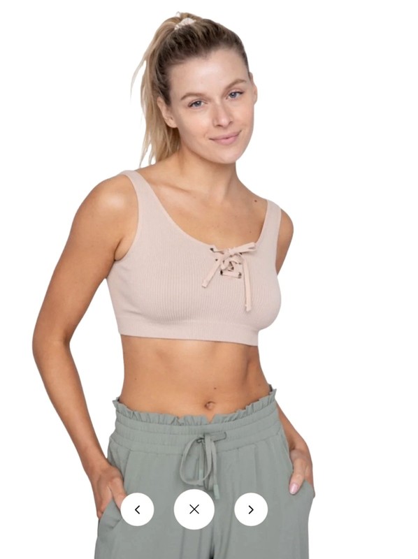 NWT MONO B RIB LACE FRONT ACTIVE BRA TOP BEIGE AT-B0288 SZ L $4.99