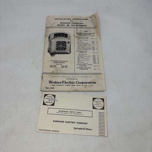 Vintage INSTALLATION INSTRUCTIONS Wagner Sangamo Model BB Tachograph