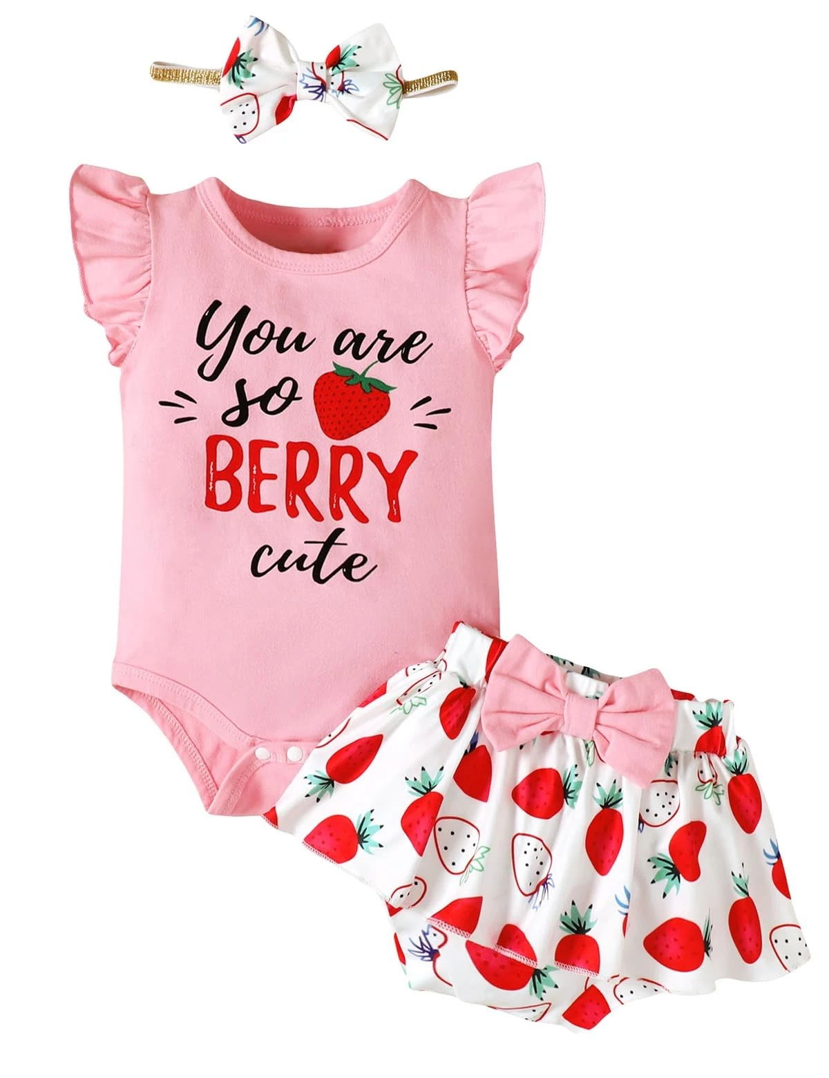 Baby Girl Outfit Baby Strawberry Print Clothes Newborn Girl Cute Summer Outfi...