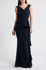 Chiara Boni La Petite Robe Sozen Cascade navy maxi Gown dress size 48/US 12