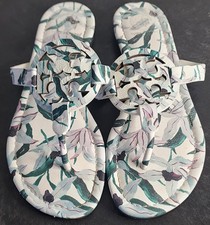 Tory Burch Miller 7M Leather Sandals Thong IVORY DESERT BLOOM PATTERN