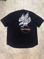 Harley Davidson Shirt Mens 2XL Black Button Up Motorcycle Mechanic Eagle Graphic