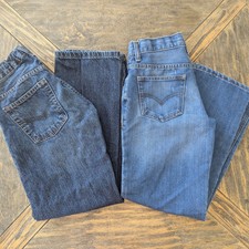 2 Levis 505 Mid Rise Blue Straight Leg Denim Jeans Boys 12reg Adjustable Waist
