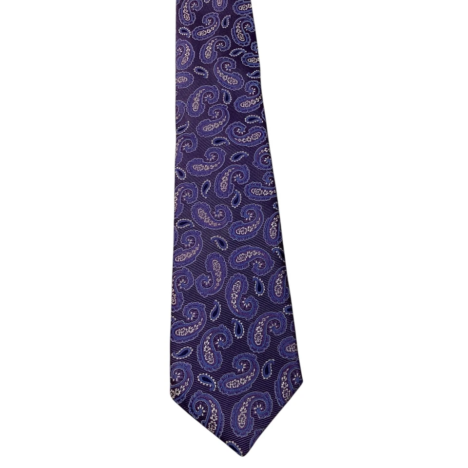 DANIEL CREMIEUX Sevenfold Silk XL Necktie LIMITED Luxury PAISLEY Purple/Blue GUC - Image 2 of 4