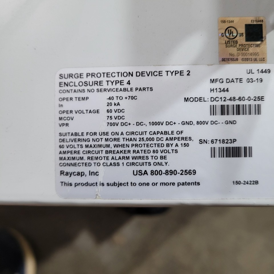 Raycap DC12-48-60-0-25E Strikesorb Surge Protection Type 2 Enclosure ...