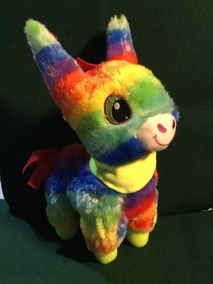 Rainbow Pinata Donkey Stuffed Animal Big Glitter Eyes Plush Fiesta Nice Cond 14 