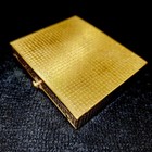 Vintage Gold-Tone Basketweave Powder Compact Mirror Puff Blue Faille Back Deco — photo 1
