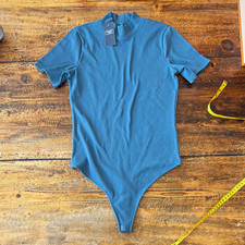 Abercrombie Fitch Women s Blue One-Piece Mock Neck Short Sleeve Bodysuit M