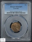 1909 S Lincoln Wheat Copper Cent 1C PCGS MS 63 BN