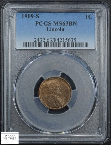 1909 S Lincoln Wheat Copper Cent 1C PCGS MS 63 BN