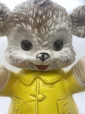 Vintage 1962 Edward Mobley Rubber Bear Toy Yellow Jacket 10  Squeaky Doll Works