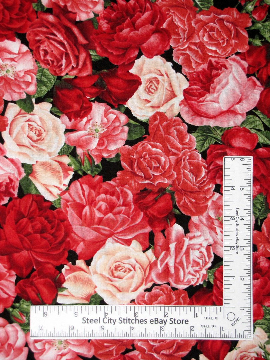 Rose Flower Fabric Pink Red Roses Cotton Timeless Treasures