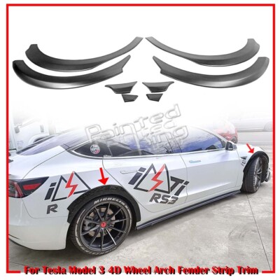 17-23 Fits Tesla Model 3 Fastback Wheel Arch Fender Strip Trim 8 Pcs Matte Black