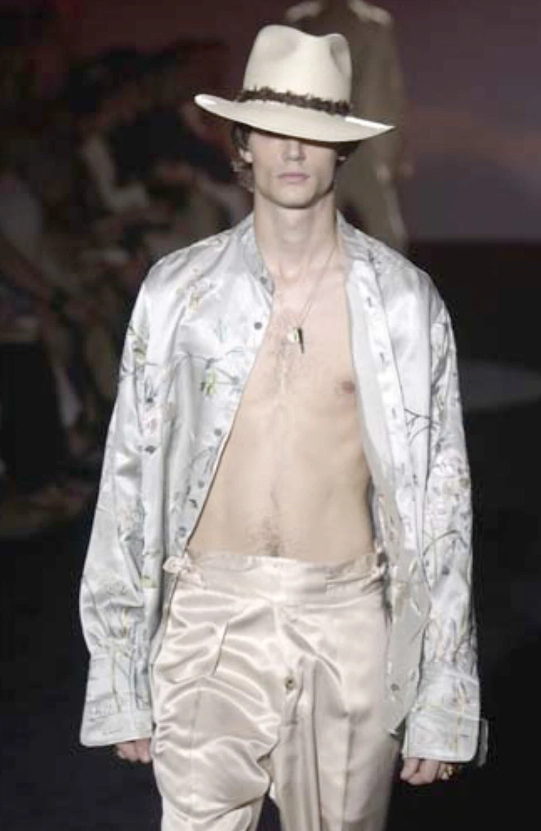GUCCI By Tom Ford Spring 2003 Embroidered Flower Bird 100% Silk Men’s Shirt