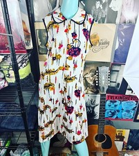    Vintage Mod 1960  s TWIGGY STYLE RETRO FLIRAL BRIGHT DRESS SIZE L XL R: 70