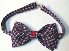 Custom Mens Navy/Red Plaid Bow Tie Pre-tied Adjustable Gift 4 Him OOAK Unique