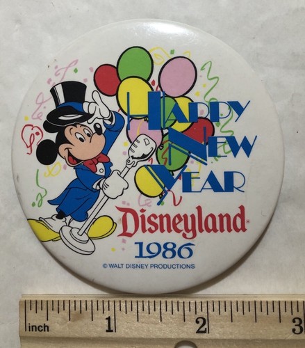 1986 Disneyland Happy New Year Mickey Mouse Button Pin (B) - Picture 2 of 3