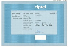 tiptel AG - Aktie 50 Deutsche Mark - Ratingen Juni 1992 - nicht entwertet -