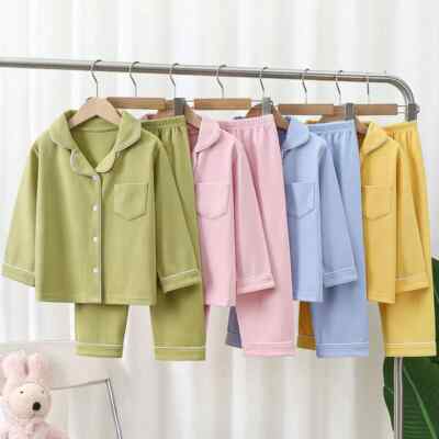Winter Children Pajama Sets Solid Color Sleepwear for Kids 1-16years Boys Girls
