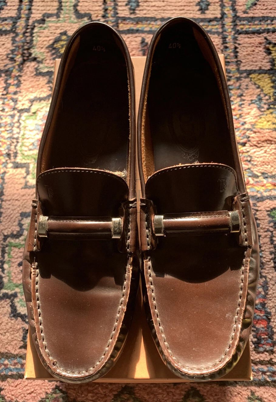 TOD’S Vtg 00s Burgundy Slip On TODS Brogue Silver Buckle Alexa Driving Comfy Shoes 40