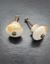 Porcelain Cupboard Knobs Matching Set Vintage, Small Lot Of 2  (1-1/4”)