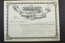 Kansas City MO Belt Railway $100 Stock Shares BLANK 1890s Certificate #132 L971A