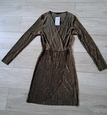 Edge Street ES1 Khaki Green Crinkle Flared Dress Occasion Smart Office Work UK12