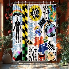 Artistic Abstract Color Block Shower Curtain with Hooks 72" W x 72" L Waterpr...