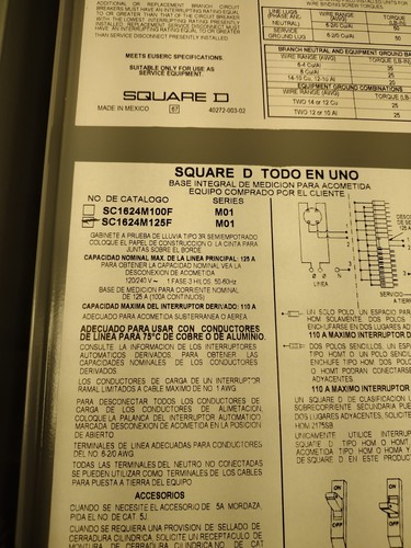 Square D SC1624M125S 24 Circuits w/ Main Breaker Meter Socket 125A 16 Space 1pc - Picture 18 of 22